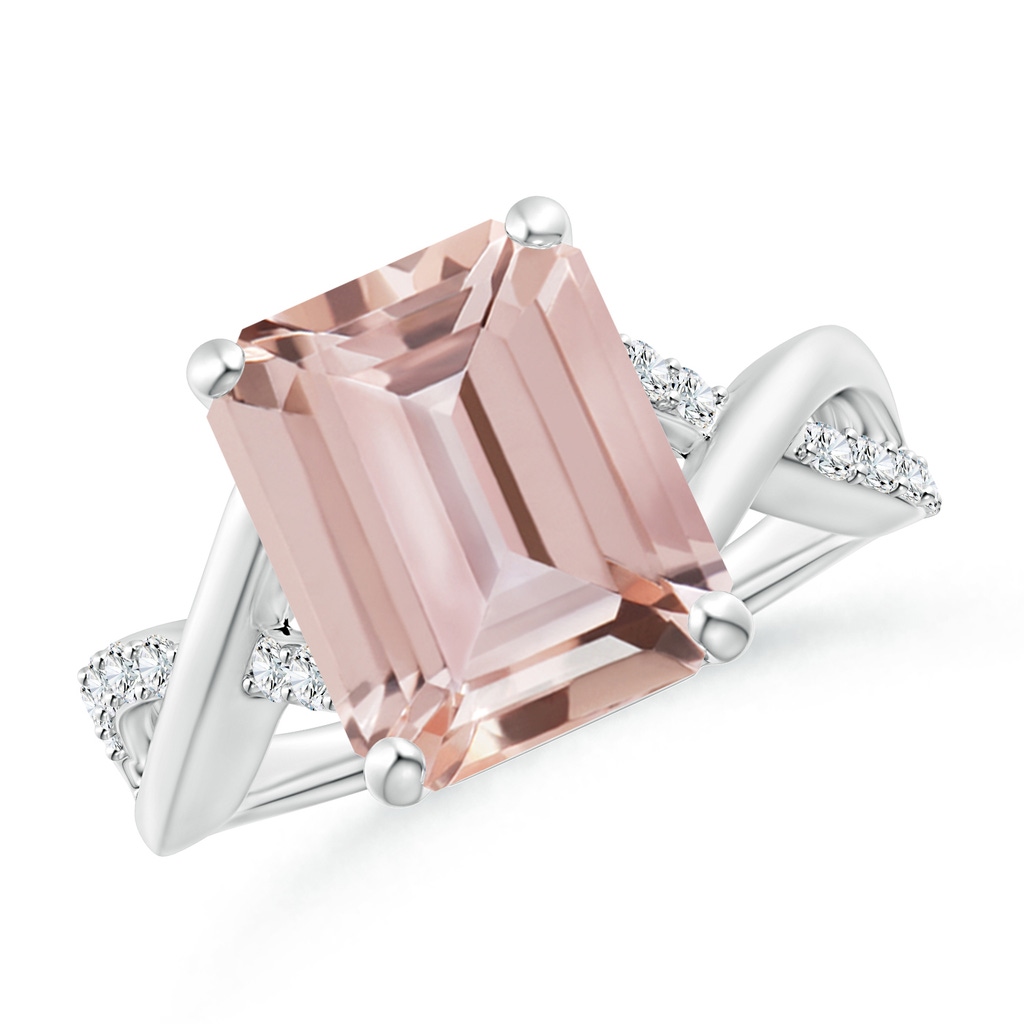 12x10mm AAA Emerald-Cut Morganite Crossover Shank Cocktail Ring in White Gold