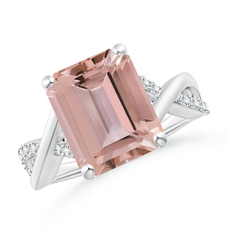 12x10mm AAAA Emerald-Cut Morganite Crossover Shank Cocktail Ring in P950 Platinum