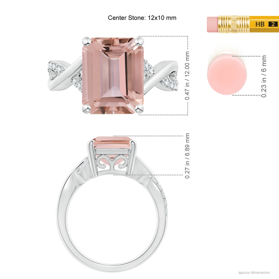 12x10mm AAAA Emerald-Cut Morganite Crossover Shank Cocktail Ring in P950 Platinum ruler
