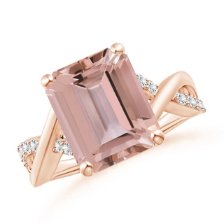 12x10mm AAAA Emerald-Cut Morganite Crossover Shank Cocktail Ring in Rose Gold