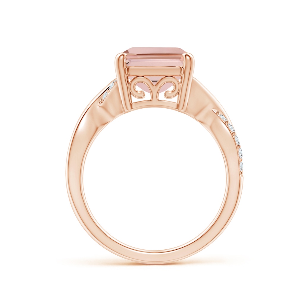 12x10mm AAAA Emerald-Cut Morganite Crossover Shank Cocktail Ring in Rose Gold Side 1
