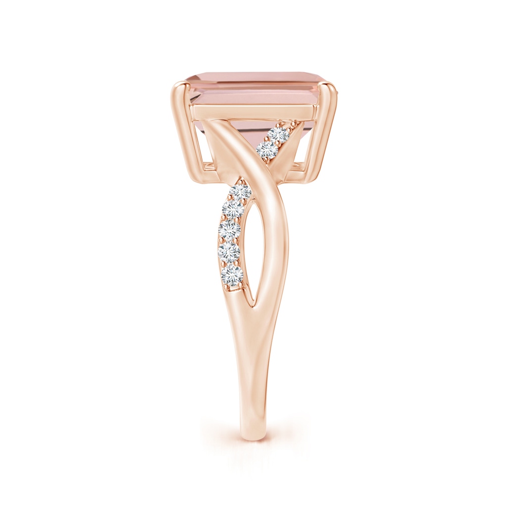 12x10mm AAAA Emerald-Cut Morganite Crossover Shank Cocktail Ring in Rose Gold Side 2