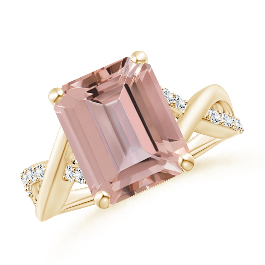 12x10mm AAAA Emerald-Cut Morganite Crossover Shank Cocktail Ring in Yellow Gold