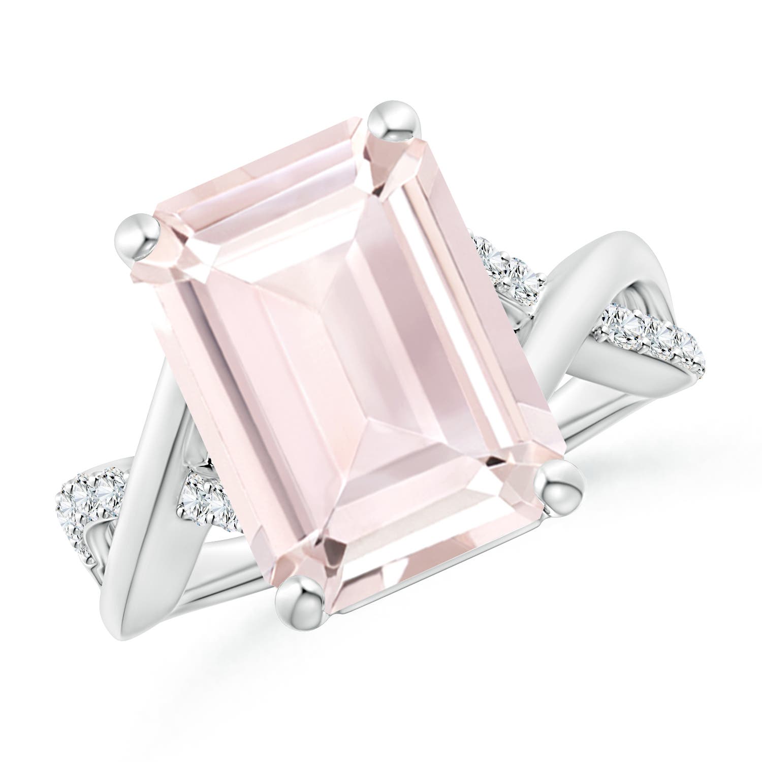 14x10mm A Emerald-Cut Morganite Crossover Shank Cocktail Ring in P950 Platinum