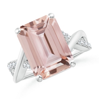 14x10mm AAA Emerald-Cut Morganite Crossover Shank Cocktail Ring in P950 Platinum