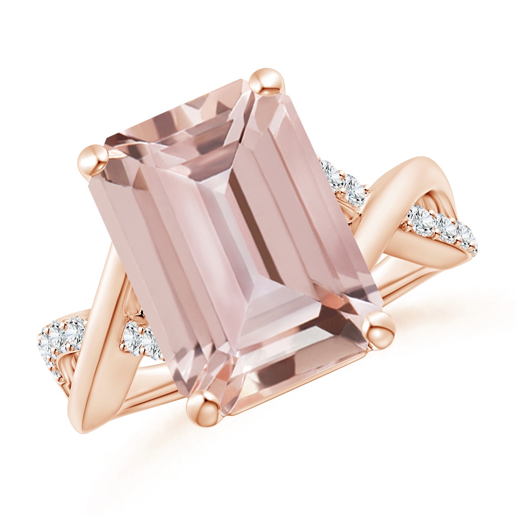 14x10mm AAA Emerald-Cut Morganite Crossover Shank Cocktail Ring in Rose Gold