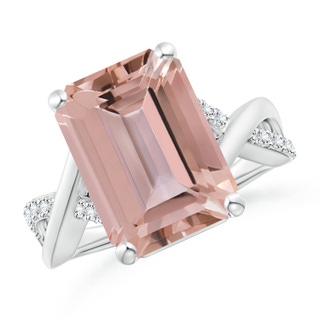 14x10mm AAAA Emerald-Cut Morganite Crossover Shank Cocktail Ring in P950 Platinum