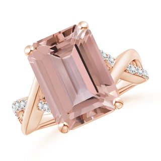 14x10mm AAAA Emerald-Cut Morganite Crossover Shank Cocktail Ring in Rose Gold