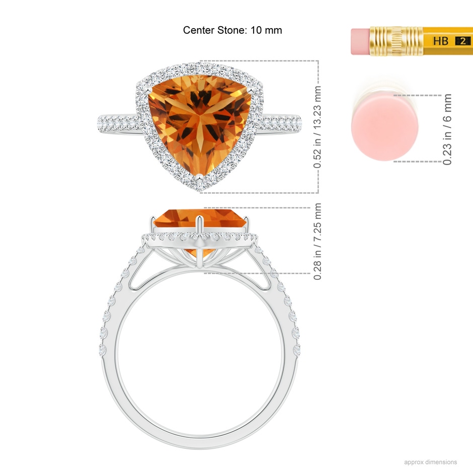 10mm AAA Trillion Citrine Cocktail Ring with Diamond Halo in White Gold ruler