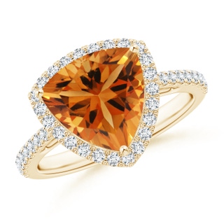 10mm AAA Trillion Citrine Cocktail Ring with Diamond Halo in Yellow Gold