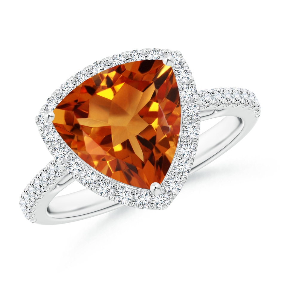 10mm AAAA Trillion Citrine Cocktail Ring with Diamond Halo in P950 Platinum 