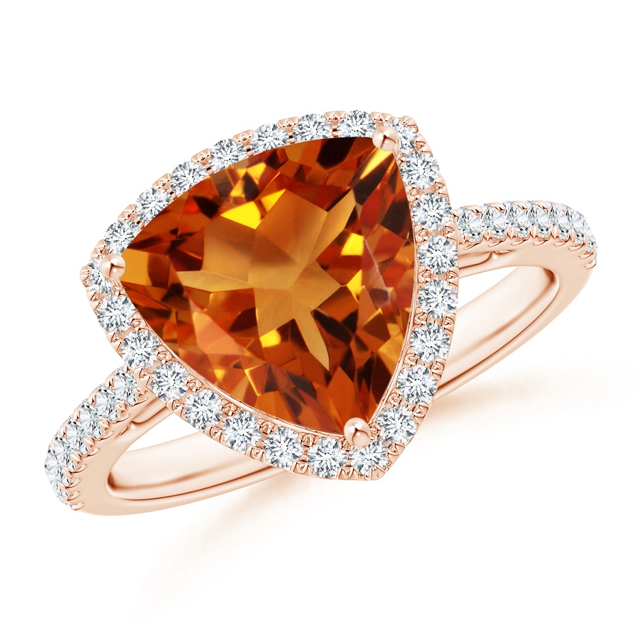 10mm AAAA Trillion Citrine Cocktail Ring with Diamond Halo in Rose Gold 
