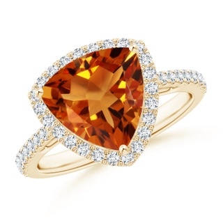 10mm AAAA Trillion Citrine Cocktail Ring with Diamond Halo in Yellow Gold