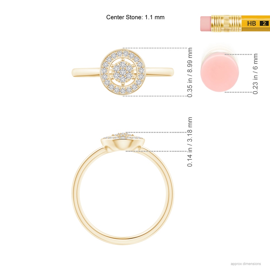 1.1mm HSI2 Diamond Clustre Halo Ring in 9K Yellow Gold ruler