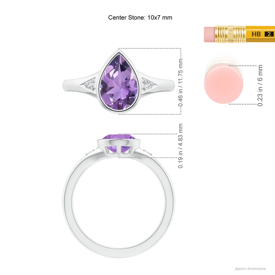 10x7mm A Bezel-Set Pear-Shaped Amethyst Ring with Diamonds in White Gold ruler