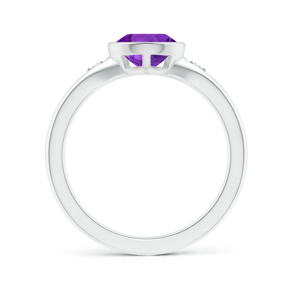 10x7mm AAAA Bezel-Set Pear-Shaped Amethyst Ring with Diamonds in White Gold side 1