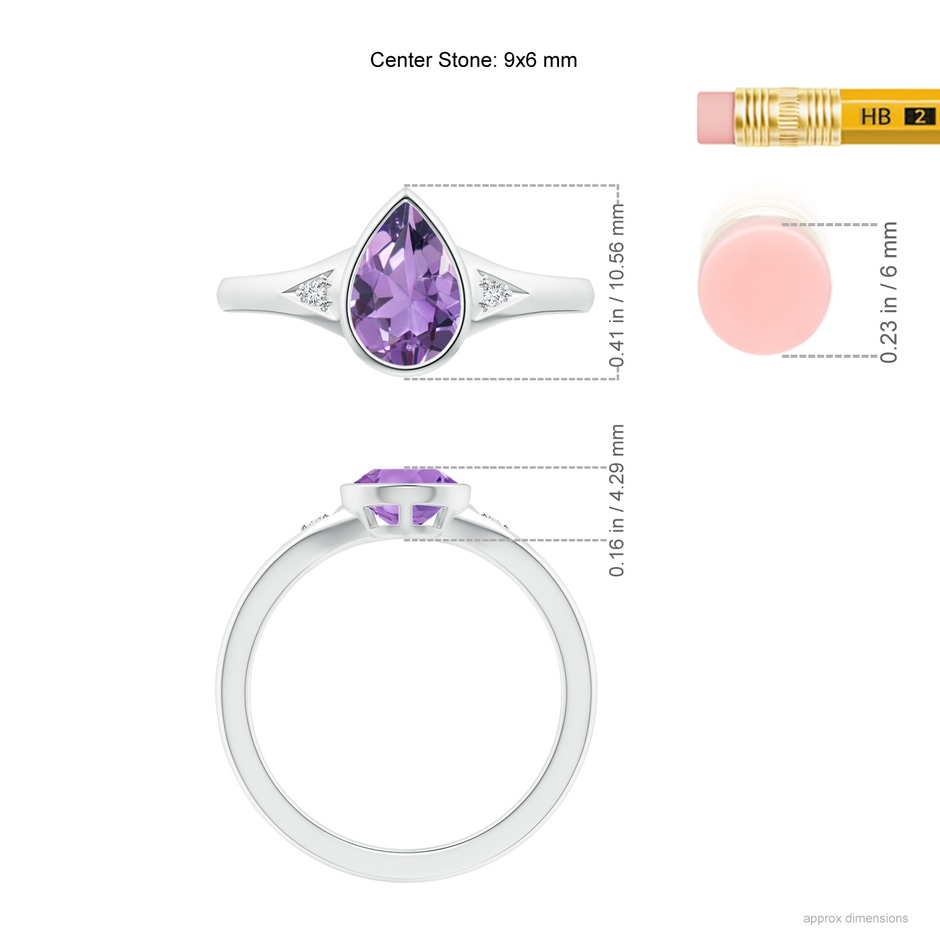 9x6mm A Bezel-Set Pear-Shaped Amethyst Ring with Diamonds in White Gold ruler