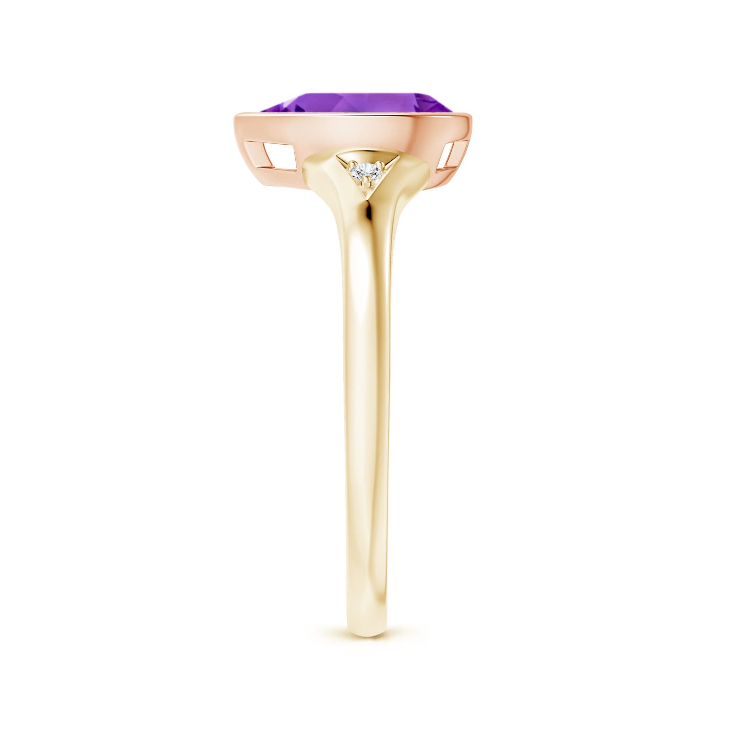 9x6mm AAA Bezel-Set Pear-Shaped Amethyst Ring with Diamonds in Yellow Gold Rose Gold - side 5