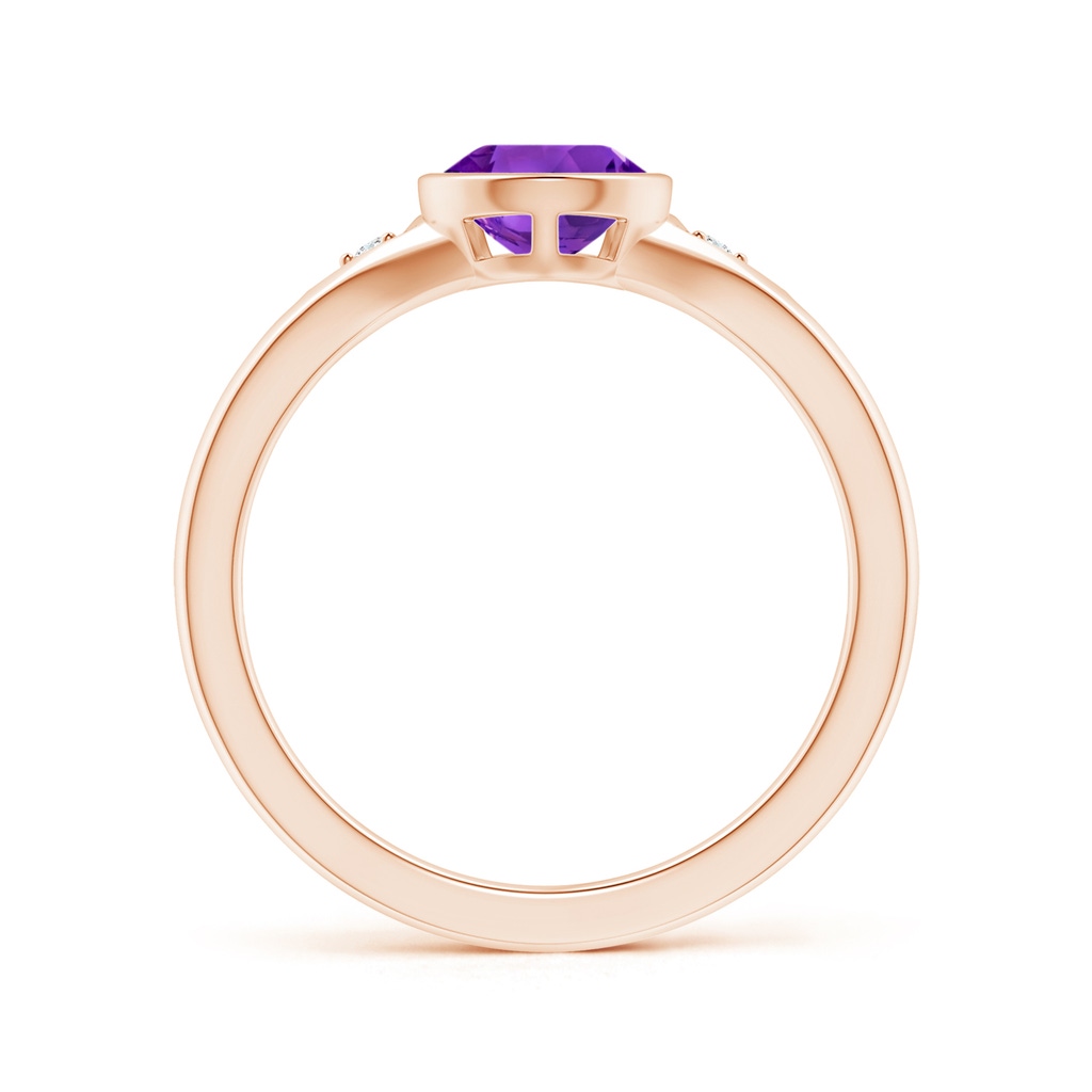 9x6mm AAAA Bezel-Set Pear-Shaped Amethyst Ring with Diamonds in Rose Gold Side 1