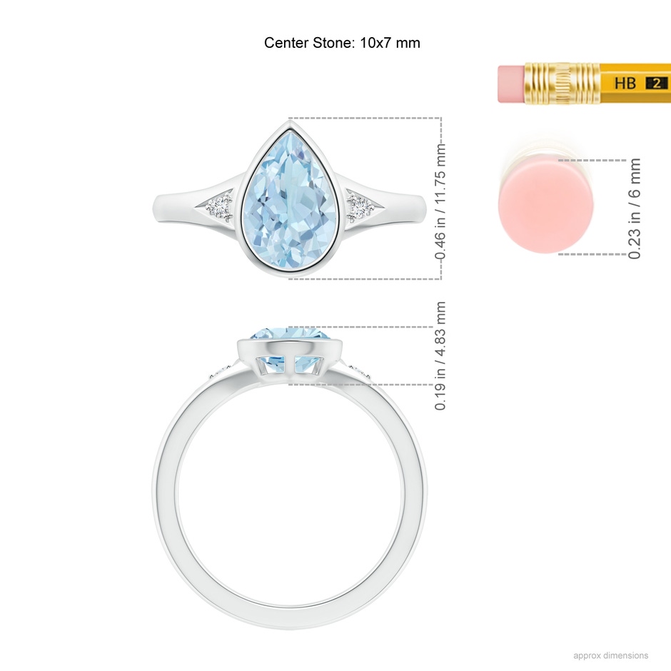10x7mm AA Bezel-Set Pear-Shaped Aquamarine Ring with Diamonds in P950 Platinum ruler