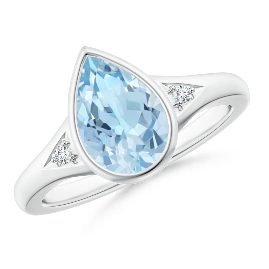 10x7mm AAA Bezel-Set Pear-Shaped Aquamarine Ring with Diamonds in White Gold 