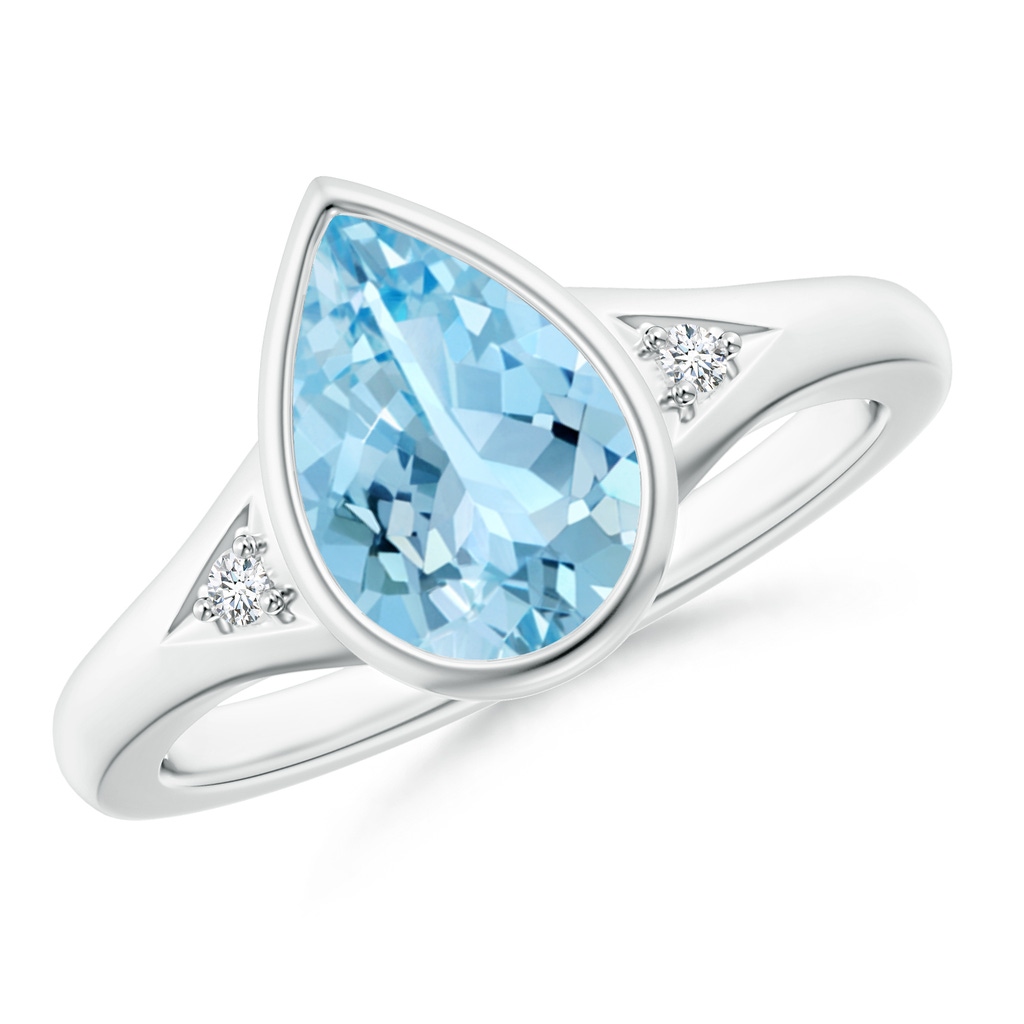 10x7mm AAAA Bezel-Set Pear-Shaped Aquamarine Ring with Diamonds in P950 Platinum