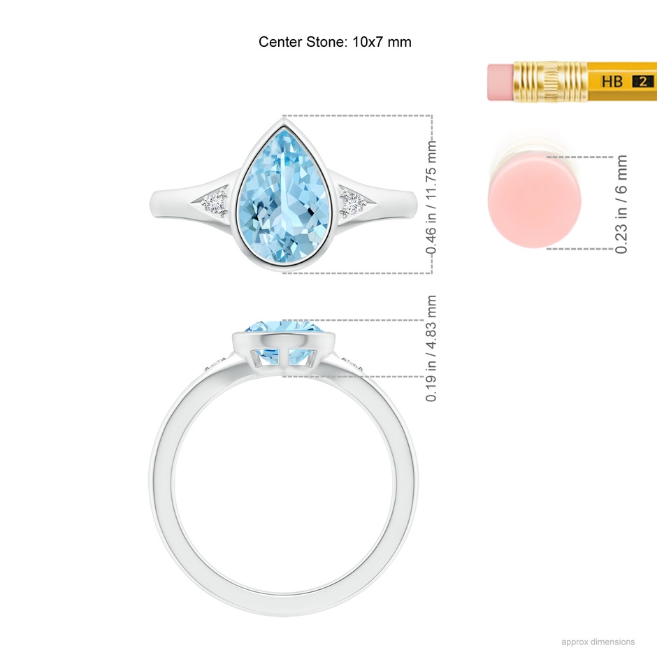 10x7mm AAAA Bezel-Set Pear-Shaped Aquamarine Ring with Diamonds in P950 Platinum ruler