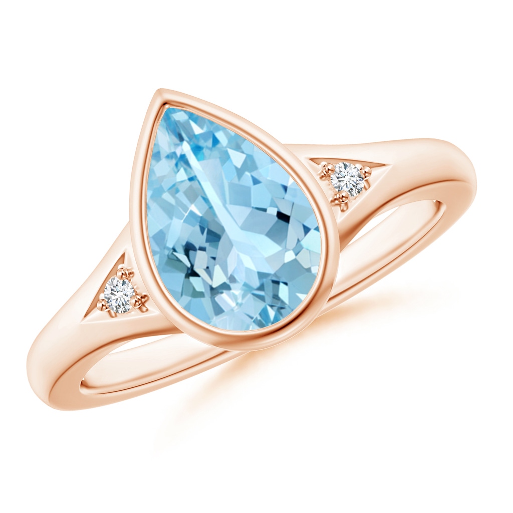 10x7mm AAAA Bezel-Set Pear-Shaped Aquamarine Ring with Diamonds in Rose Gold