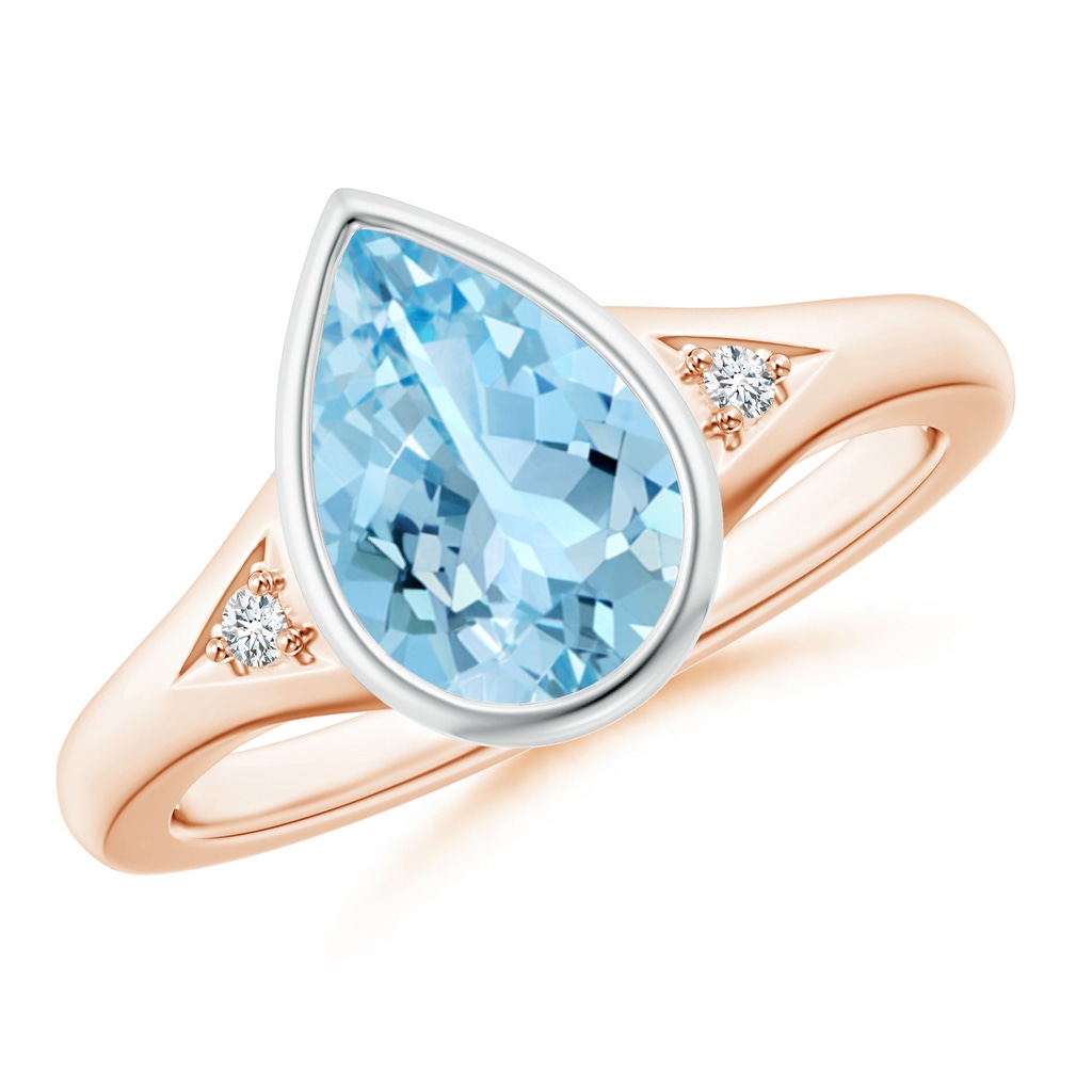 10x7mm AAAA Bezel-Set Pear-Shaped Aquamarine Ring with Diamonds in Rose Gold White Gold