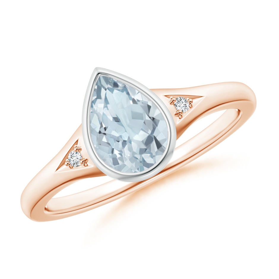 8x6mm A Bezel-Set Pear-Shaped Aquamarine Ring with Diamonds in Rose Gold White Gold 