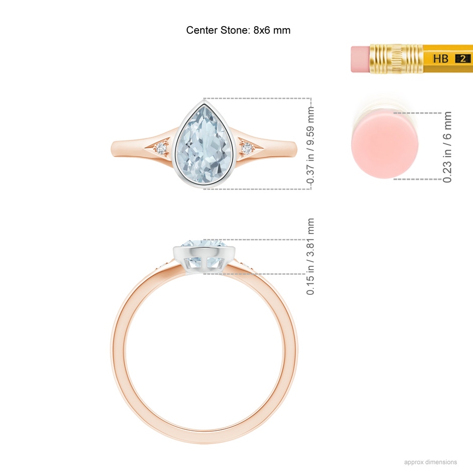 8x6mm A Bezel-Set Pear-Shaped Aquamarine Ring with Diamonds in Rose Gold White Gold ruler