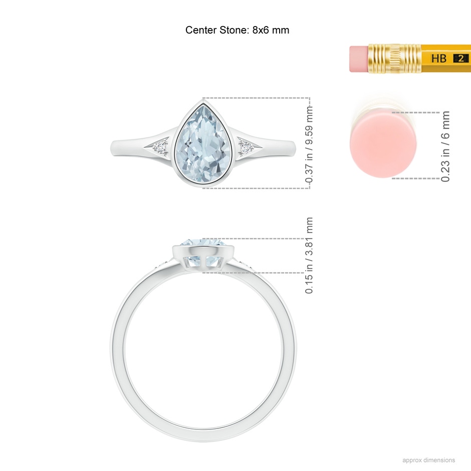 8x6mm A Bezel-Set Pear-Shaped Aquamarine Ring with Diamonds in S999 Silver ruler