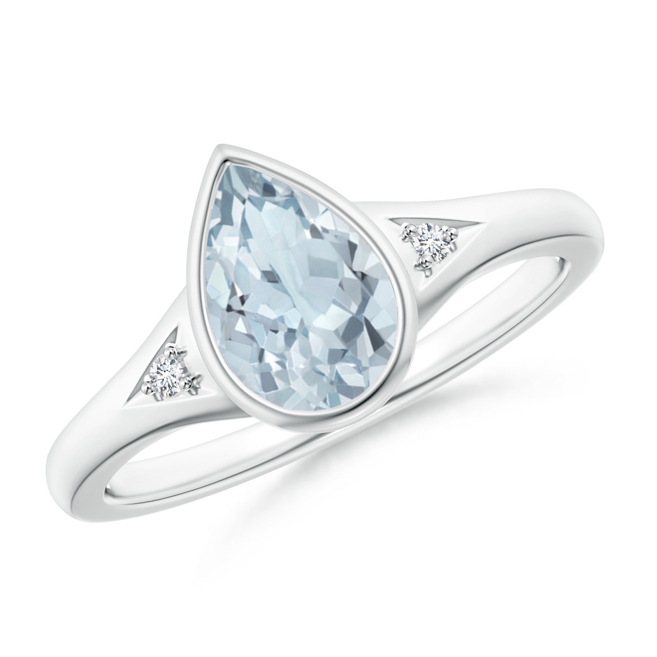 9x6mm A Bezel-Set Pear-Shaped Aquamarine Ring with Diamonds in S999 Silver 