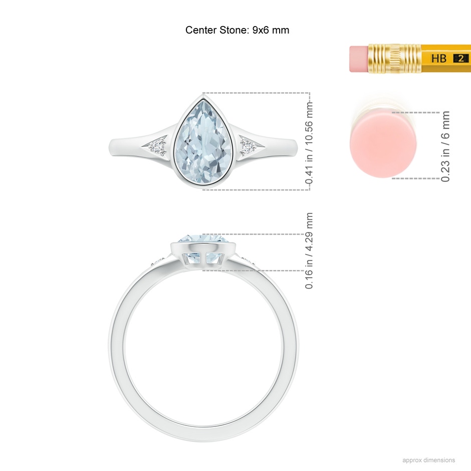 9x6mm A Bezel-Set Pear-Shaped Aquamarine Ring with Diamonds in S999 Silver ruler