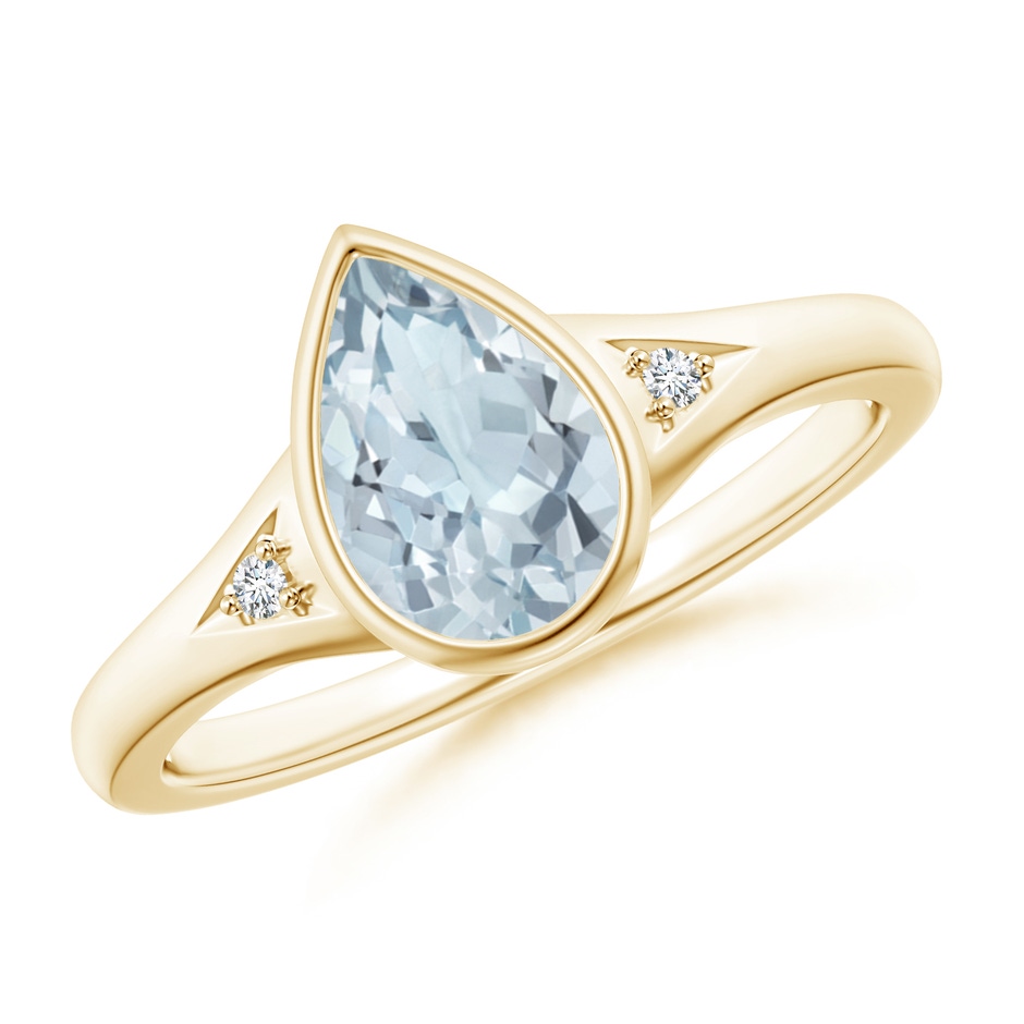 9x6mm A Bezel-Set Pear-Shaped Aquamarine Ring with Diamonds in Yellow Gold 