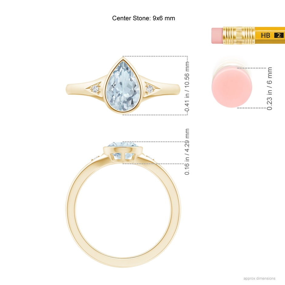 9x6mm A Bezel-Set Pear-Shaped Aquamarine Ring with Diamonds in Yellow Gold ruler