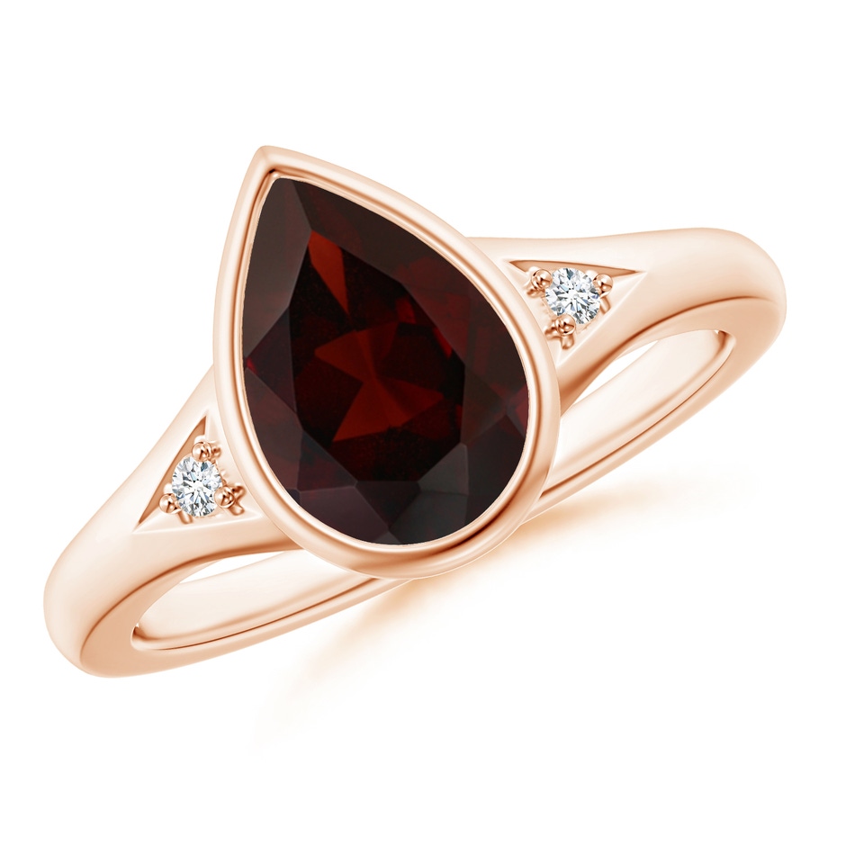 10x7mm A Bezel-Set Pear-Shaped Garnet Ring with Diamonds in Rose Gold 
