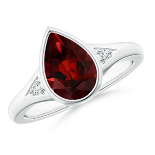 10x7mm AAA Bezel-Set Pear-Shaped Garnet Ring with Diamonds in White Gold