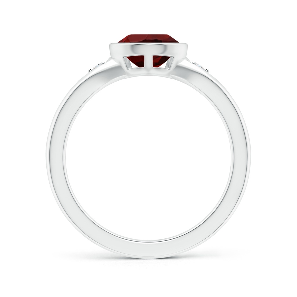 10x7mm AAA Bezel-Set Pear-Shaped Garnet Ring with Diamonds in White Gold - side 199