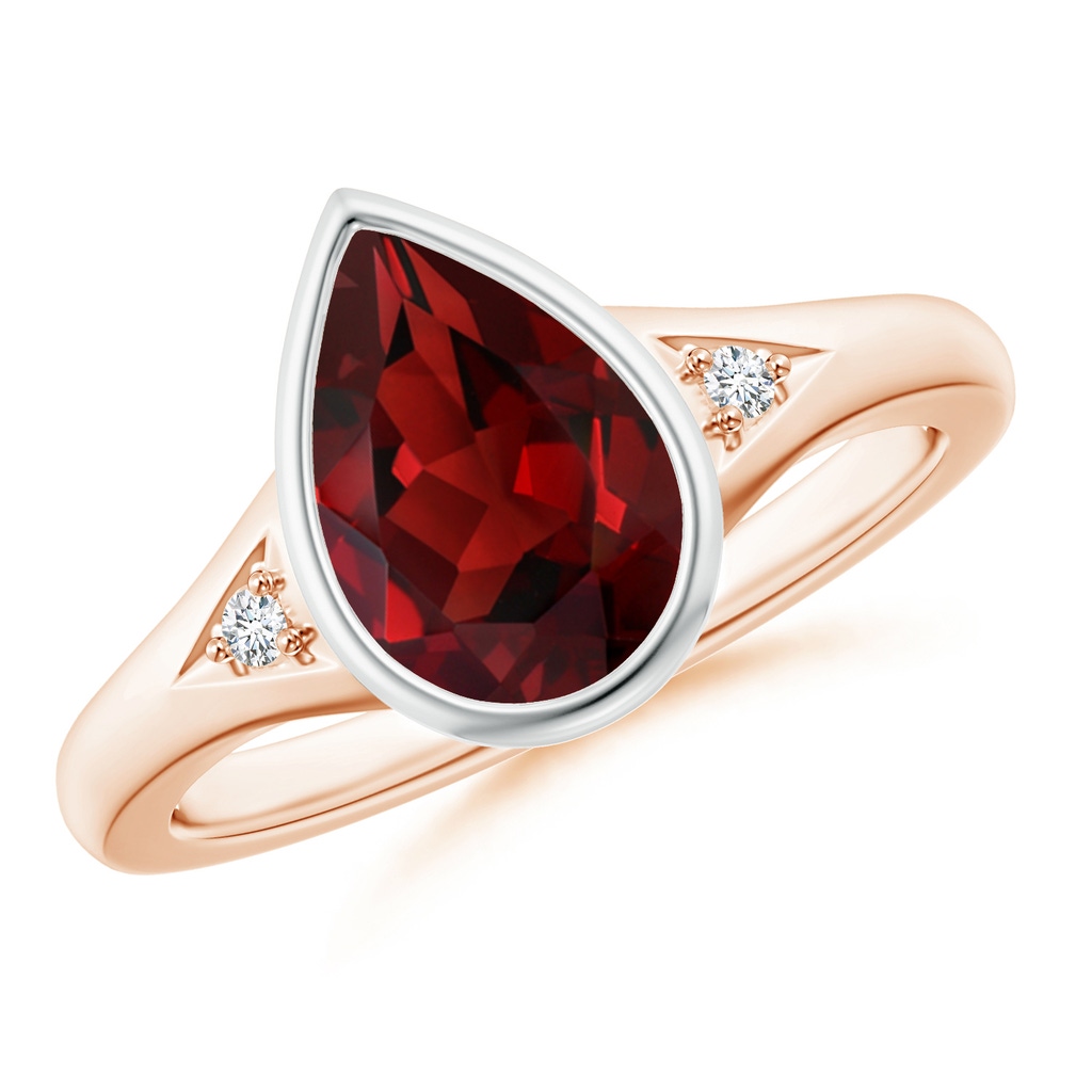 10x7mm AAAA Bezel-Set Pear-Shaped Garnet Ring with Diamonds in Rose Gold White Gold
