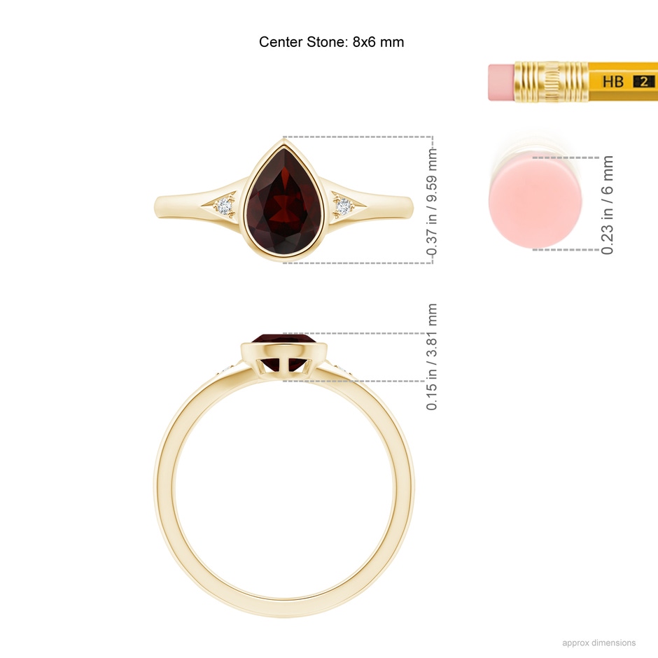 8x6mm A Bezel-Set Pear-Shaped Garnet Ring with Diamonds in Yellow Gold ruler