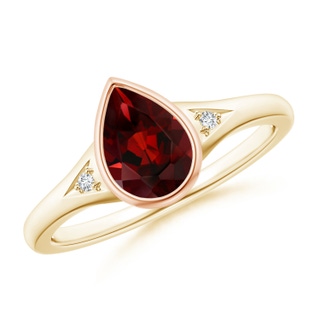 8x6mm AAA Bezel-Set Pear-Shaped Garnet Ring with Diamonds in 9K Yellow Gold 9K Rose Gold