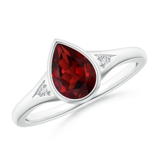 8x6mm AAAA Bezel-Set Pear-Shaped Garnet Ring with Diamonds in 10K White Gold