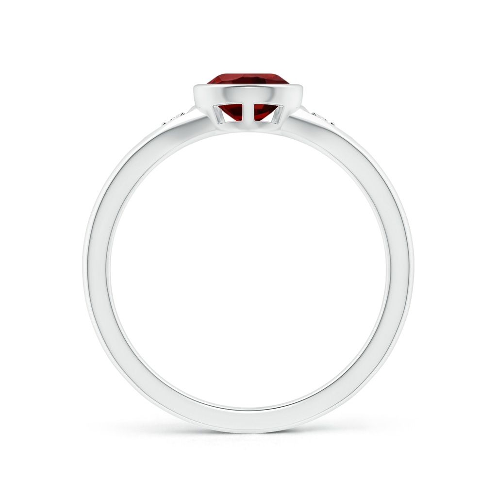 8x6mm AAAA Bezel-Set Pear-Shaped Garnet Ring with Diamonds in 10K White Gold Side 1