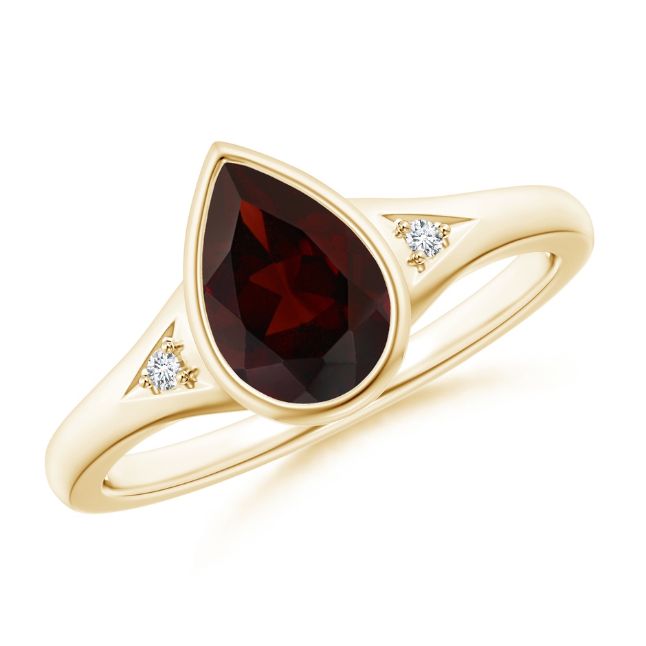 9x6mm A Bezel-Set Pear-Shaped Garnet Ring with Diamonds in 10K Yellow Gold 