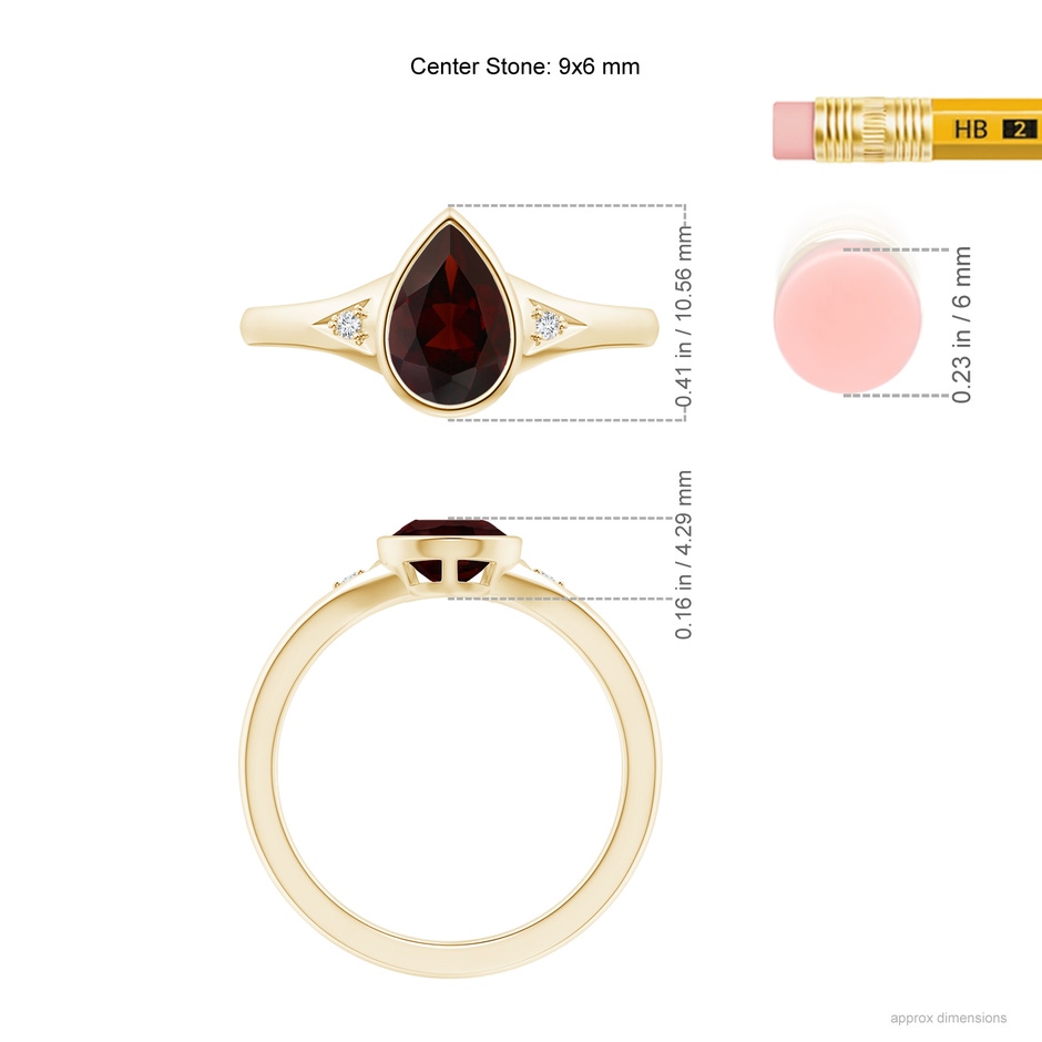 9x6mm A Bezel-Set Pear-Shaped Garnet Ring with Diamonds in 10K Yellow Gold ruler