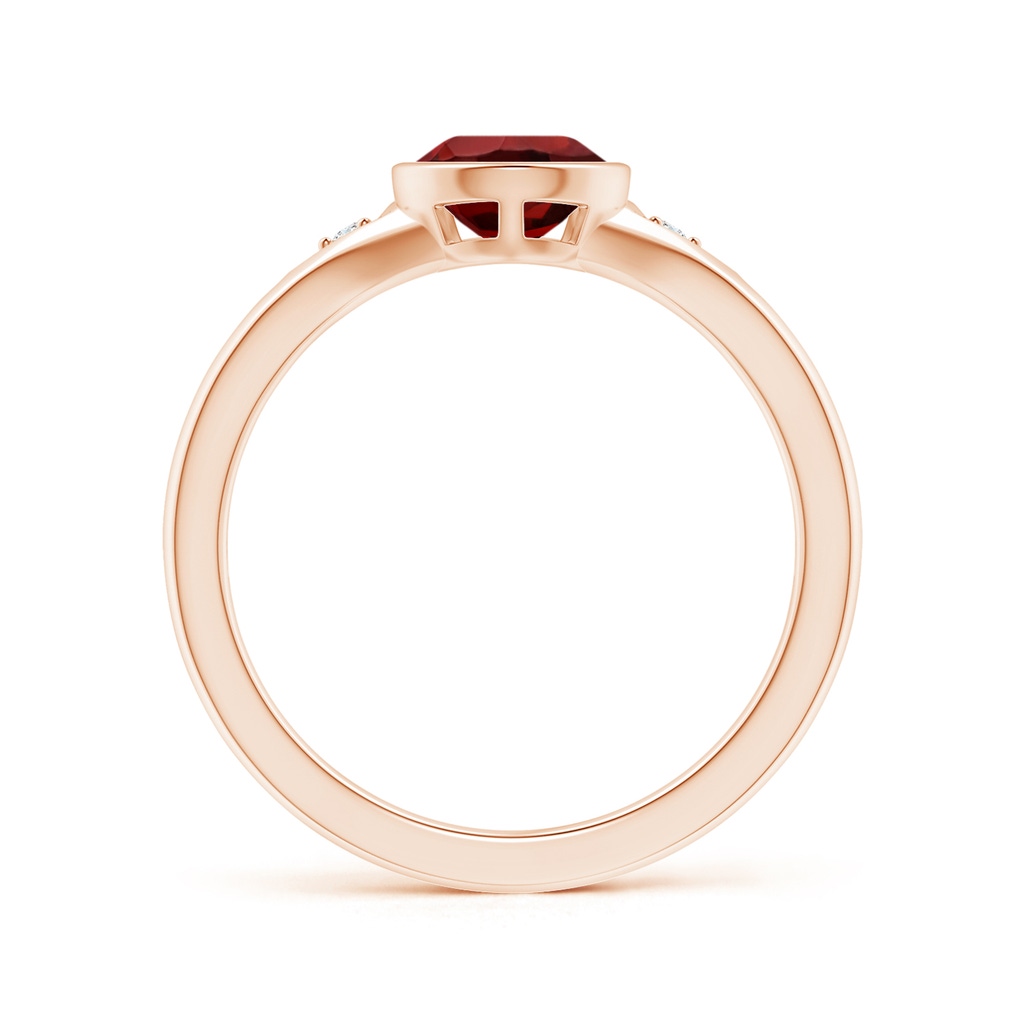 9x6mm AAAA Bezel-Set Pear-Shaped Garnet Ring with Diamonds in 9K Rose Gold - side 199