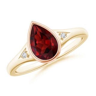 9x6mm AAAA Bezel-Set Pear-Shaped Garnet Ring with Diamonds in 9K Yellow Gold 9K Rose Gold