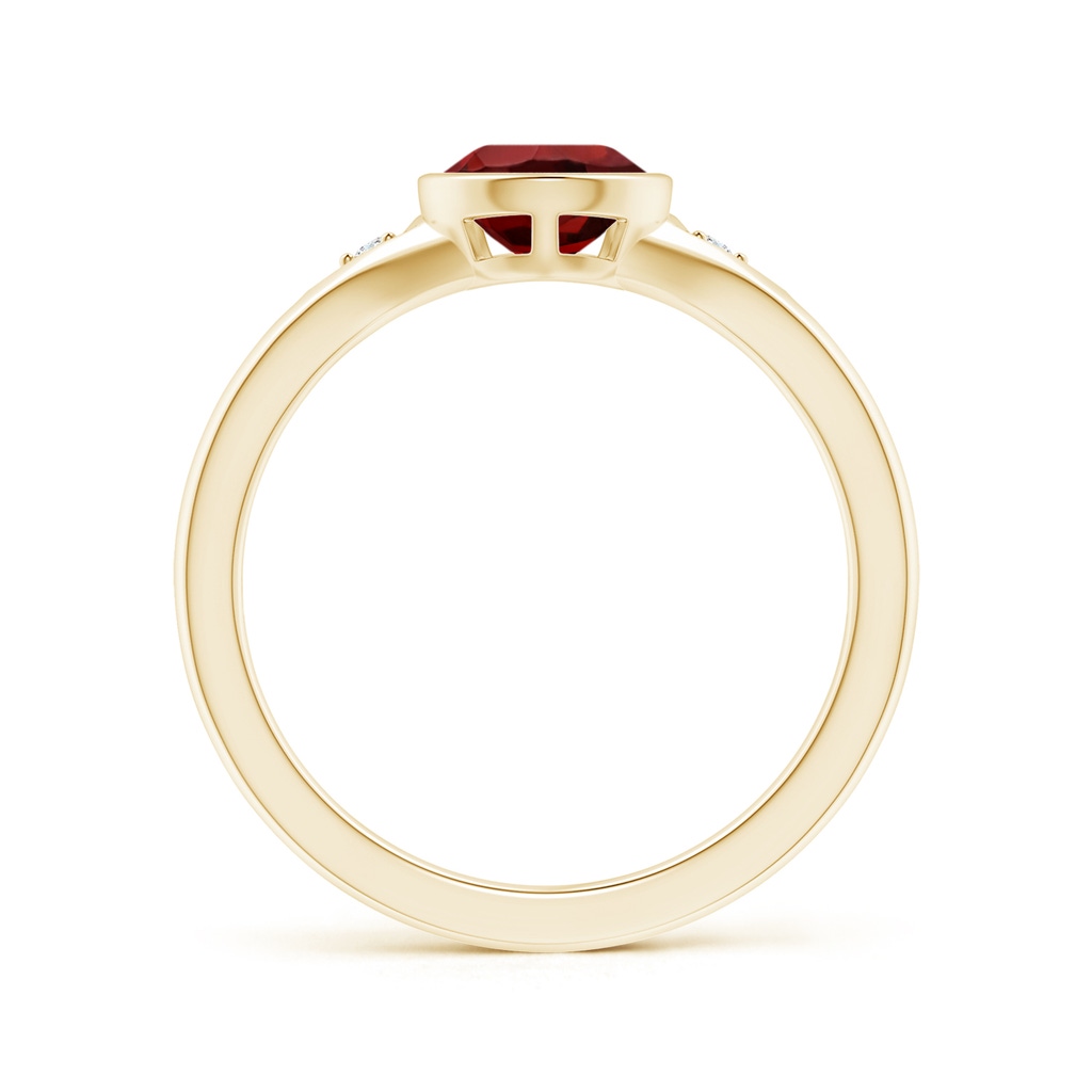 9x6mm AAAA Bezel-Set Pear-Shaped Garnet Ring with Diamonds in 9K Yellow Gold - side 199