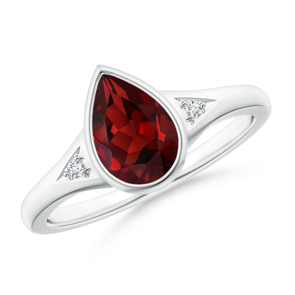 9x6mm AAAA Bezel-Set Pear-Shaped Garnet Ring with Diamonds in White Gold 